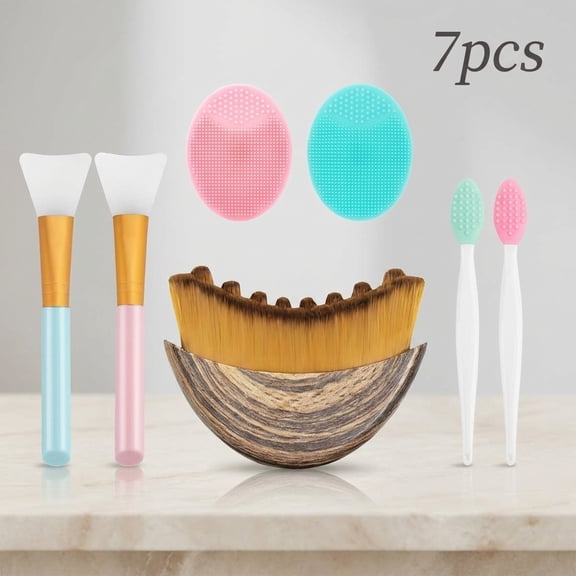 Face Scrubber Set - 2pcs Exfoliating Lip Brush, 2pcs Face Cleansing Brush & Facial Mask Brush Applicator, Blackhead Exfoliator Tool, Lymphatic Contour Face Brush