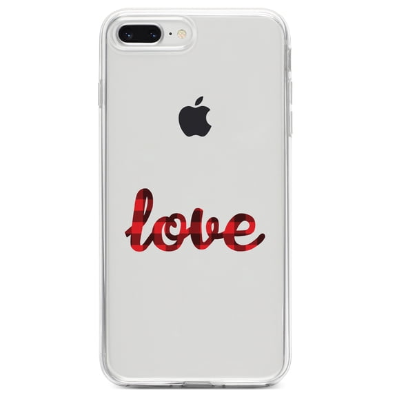 DistinctInk Clear Shockproof Hybrid Case for iPhone 7 PLUS / 8 PLUS (5.5" Screen) TPU Bumper Acrylic Back Tempered Glass Screen Protector - Buffalo Love - Red Black Plaid