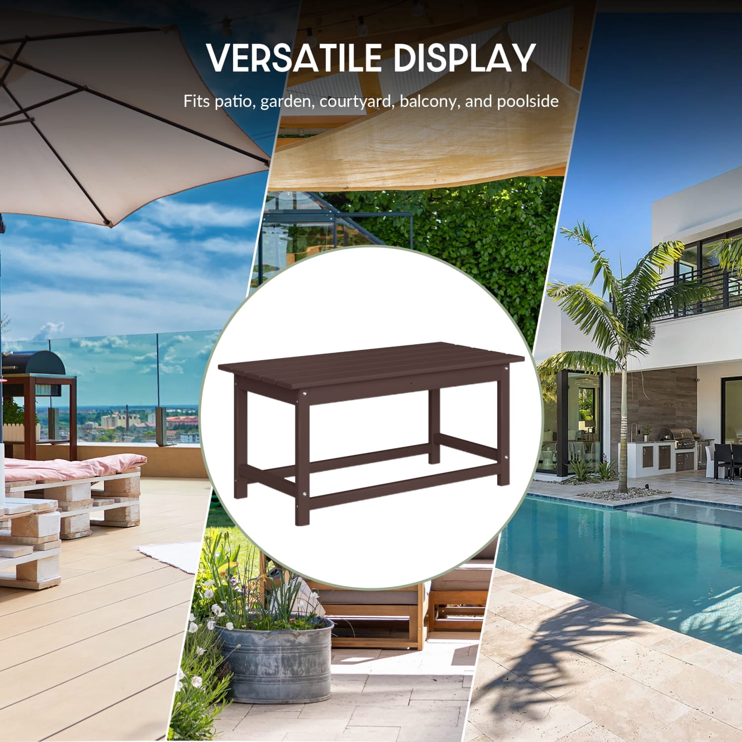 WestinTrends Malibu Patio Outdoor Coffee Table – 35" All-Weather Poly Lumber Adirondack Porch Table, Dark Brown