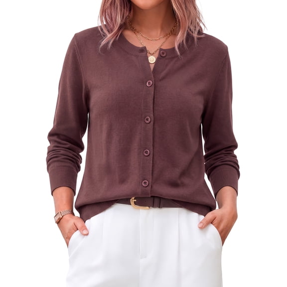 Fantaslook Crew Neck Knit Cardigan Sweaters for Women Button Front Sweater Tops Business Casual Fall Outfits