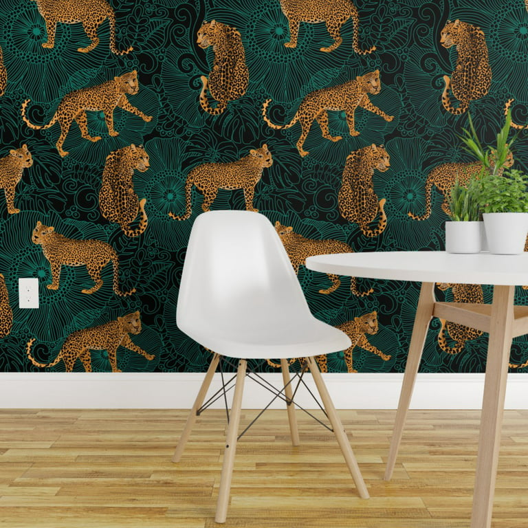 Peel & Stick Wallpaper 6ft x 2ft - Leopard Exotic Jungle Black Green Animal  Africa Cheetah Tiger Custom Removable Wallpaper by Spoonflower