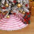 thumbnail image 2 of 30 Inch Pink &White Christmas Tree Skirt, Annual Rings Tree Mat with Pom Poms for Xmas Tree Halloween Indoor Home Holiday Party Christmas Decorations, 2 of 9