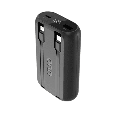 onn 10,000 mAh Portable Power Bank with Built In USB-C And Lighting Cables, Fast Charge, LED Readout, MFI Certified, Black - Compatible with iPhone, iPad, Airpods, Samsung Devices, Pixel & More