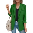 thumbnail image 2 of Women Blazer Solid Open Front Long Sleeve Work Office Lapel Collar Buttons Suit Jacket Green XXXL, 2 of 5