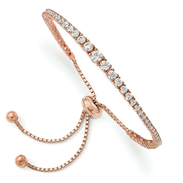 925 Sterling Silver Rose Tone Gold Graduated Cubic Zirconia Cz Adjustable 5 Inch Up To 9 Bracelet Stretch Wrap