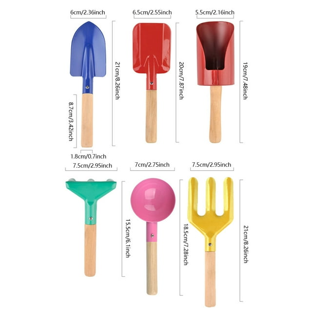 Lot de 6 Outils de Jardinage pour Enfants Râteau Fourche Accessoires Cadeaux Activités Parent-Enfant Jouets de Sable Accessoires Extérieurs pour Enfants
