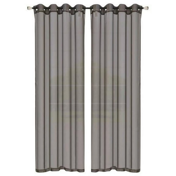 Kashi Home Leah Collection Window Sheer / Curtain / Panel 55"x 84" Lightweight Solid Sheer Design in Chocolate - Single Panel, Grommet Top Hanging Panel
