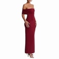 thumbnail image 3 of Women's Off Shoulder Corset Ruched Bodycon Formal Guest Dresses Maxi Dress for Wedding Cocktail Wine Red M, 3 of 10