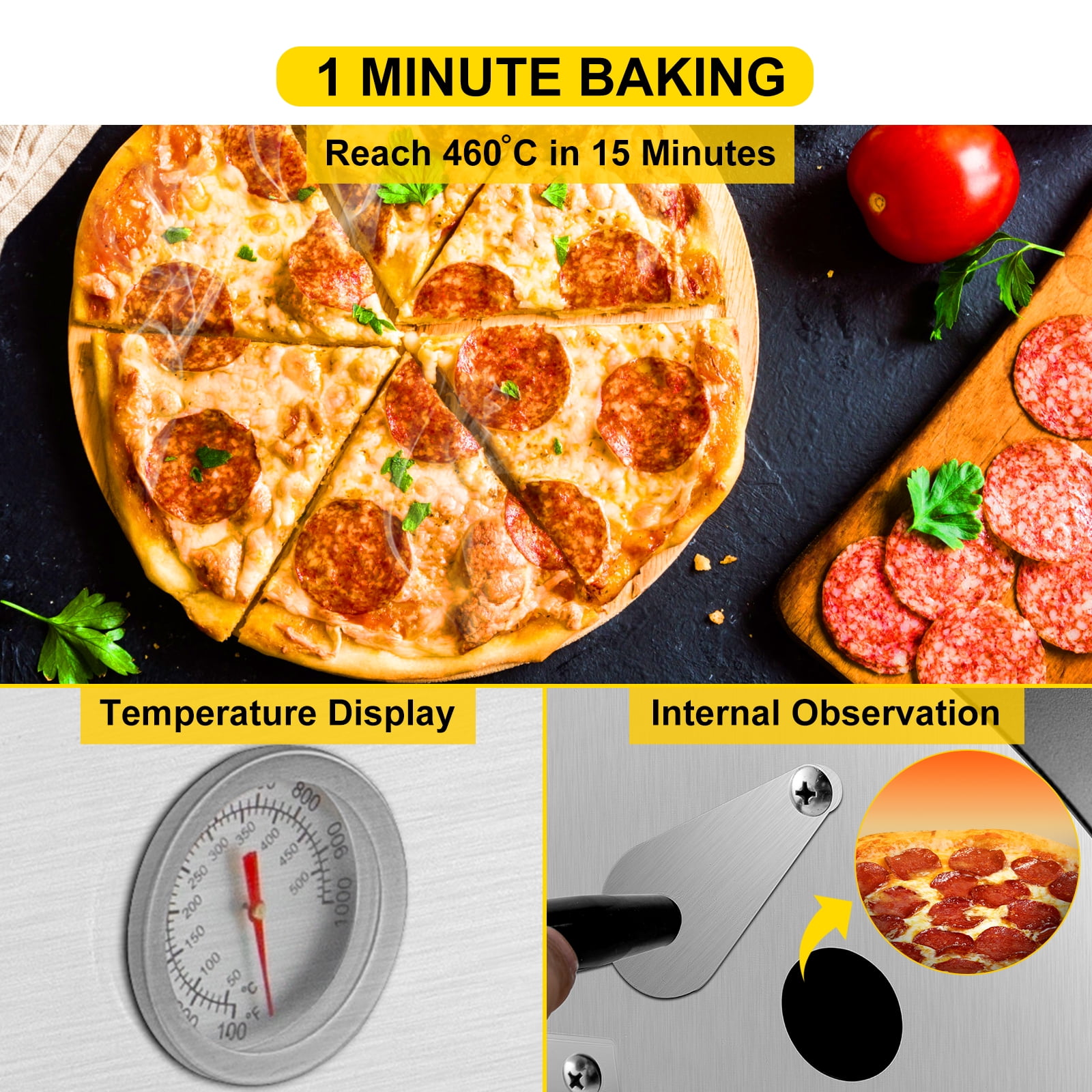 Compra VEVOR Horno de leña Horno de pizza portátil de 12 con horno de  alimentación para pizza al aire libre 932?Horno de pizza con alimentación  de madera portátil de acero inoxidable con