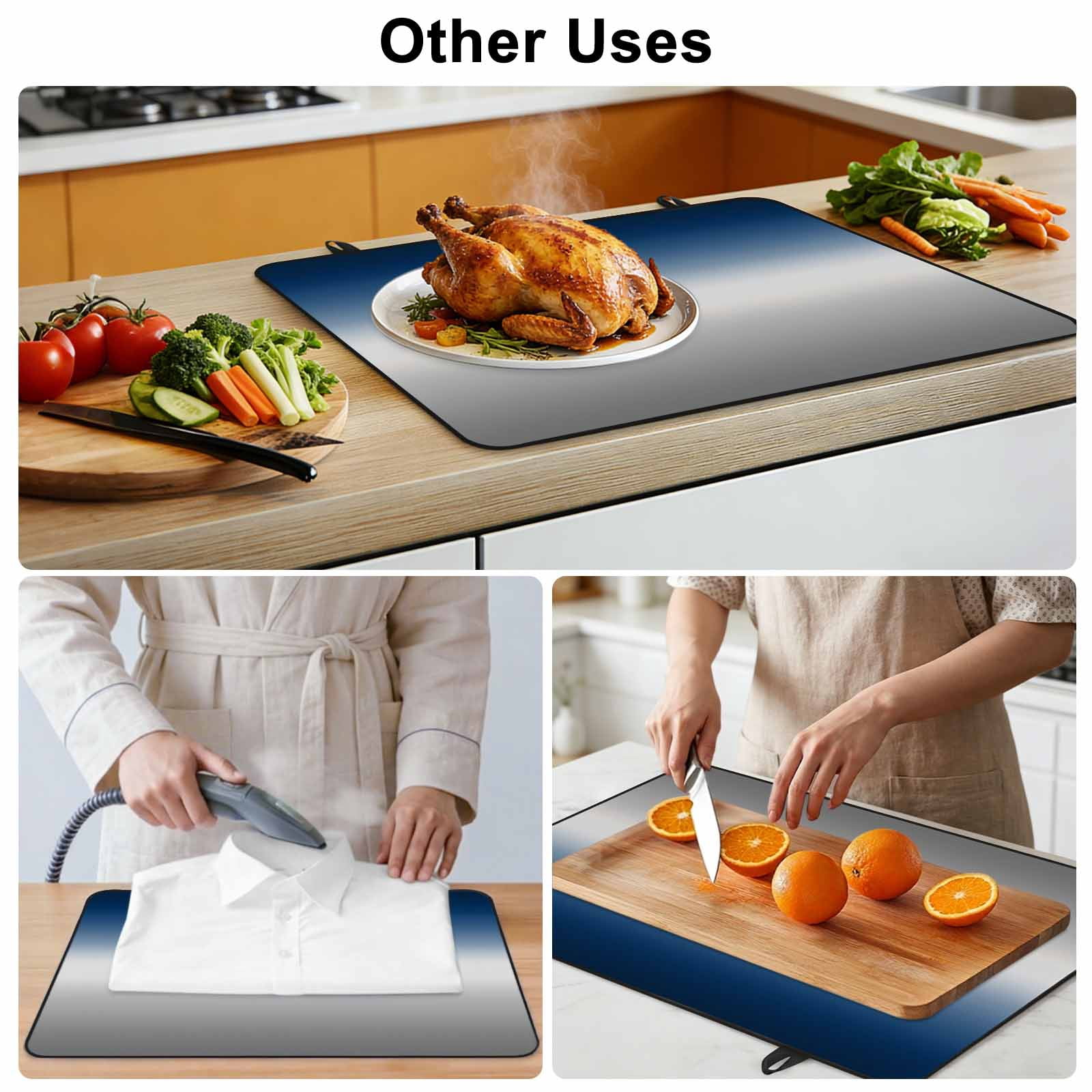 Navy Blue Gray Ombre Stove Top Cover for Electric Stove, Heat-proof & Non Slip Glass Top Stove Cover Protector, Modern Gradient Abstract Art Kitchen Flat Cooktop Rubber Mat 24x21 Inches