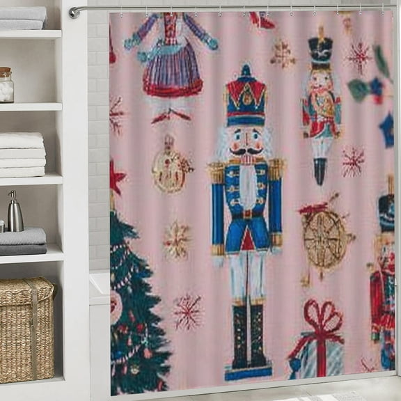 Christmas Shower Curtain,Nutcracker Soldier Prince Signs Christmas Curtain with Hooks for Home Bathroom Decor Washable Curtains, 72x72 in