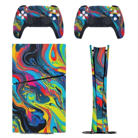 Liquid Rainbow Console Skin Bundle for PS5 Pro Slim Disc & Digital / PS4 – Full Wrap   Dual Controller Flair