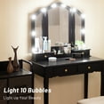 thumbnail image 4 of Caroeas Vanity, Tri-Fold Makeup Vanity with Mirror, Lights and Padded Vanity Stool, Vintage Solid Wooden Vanity Set for Bedroom, 5 Drawers, 2 Brush Slots and 2 Open Compartments, Black Finish, 4 of 8