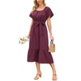 thumbnail image 4 of INSPIRE CHIC Women's Summer Dresses Casual Flutter Short Sleeve Scoop Neck Tiered Flowy Sundress Tie Waist Long Maxi Dress XL Wine Red, 4 of 6