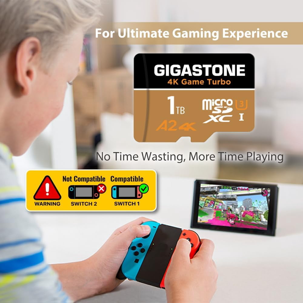 Gigastone 1TB Game Turbo Micro SD Card, UHS-I U3 C10 Class 10 Nintendo-Switch Compatible, 4K UHD Video 100MB/s, with [5-yrs Free Data Recovery]