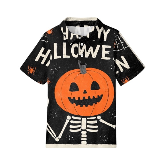 Grblisyd Halloween Shirts for Girls Boys Casual Polo Shirts ShortSleeve with Button for Kids Cute Pumpkin Ghost Print Tops