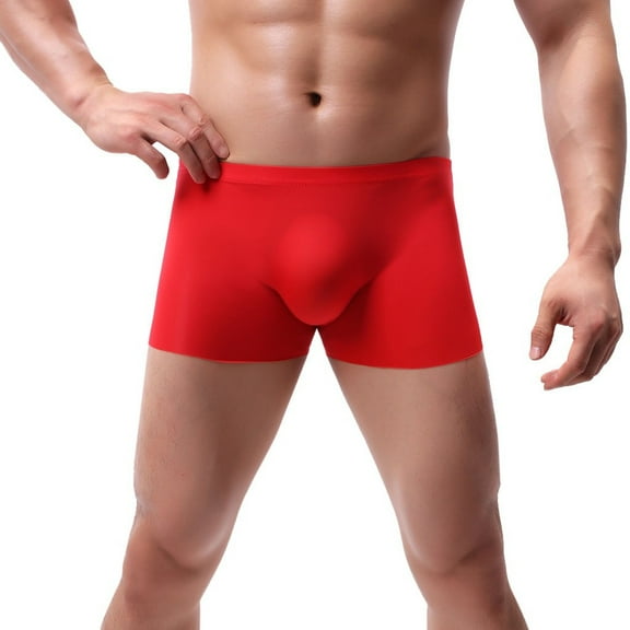 Summer Cotton Short Underwear for Men Red Sleepwear Solid Color Ice Silk Underpants Patchwork Breathable Men's Sexy XL