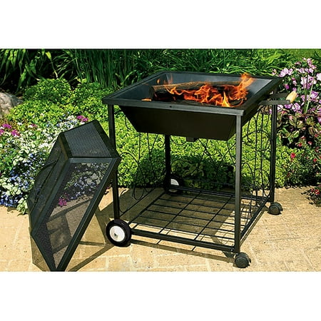 Square Scroll Fire Pit with Wheels