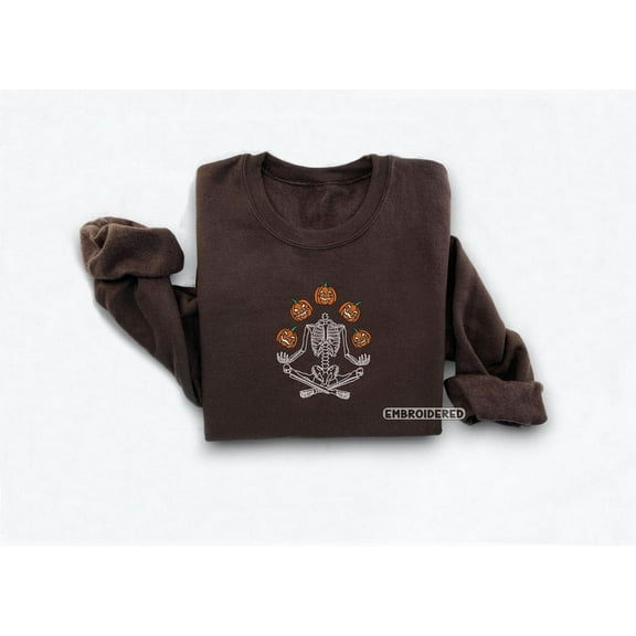 Skeleton Throwing Pumpkin Embroidered Sweatshirt