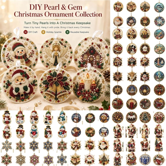 Kiplyki 6Pcs DIY Pearl Art Christmas Ornament Kit Hanging Diamond Art Christmas Ornament Set Includes Pearls Colorful Beads Art Craft Shimmering Holiday Gift for Tree Window Wall Fireplace Decor