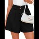 thumbnail image 2 of Pantalones Cortos de Trabajo Informales para Mujer, de Verano 2025, con Cintura Alta Elástica, Plisados, Aberturas Laterales y Bolsillos. Negro L, 2 of 9