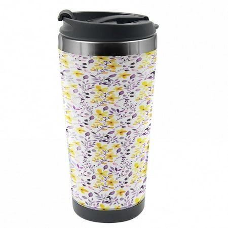 

Flower Travel Mug Rural Flowers and Leaves Steel Thermal Cup 16 oz by Ambesonne