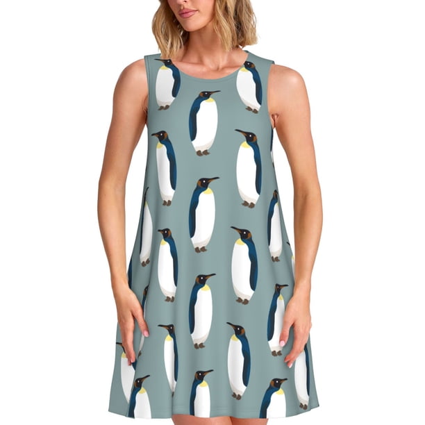 Fotbe Penguin Vestido de Verano sin Mangas para Mujer – Vestido Midi Línea A, Estilo Camiseta Floral, Vestido Playero Casual y Fluido
