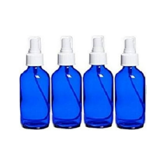 4 - 4oz Cobalt Blue Boston Round Glass with White Fine Mist Sprayer