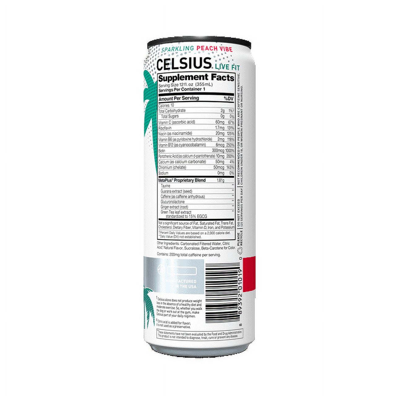 CELSIUS Sparkling Peach Vibe, Functional Essential Energy Drink 12 fl oz Can Pack of 12 (Pack of 2)
