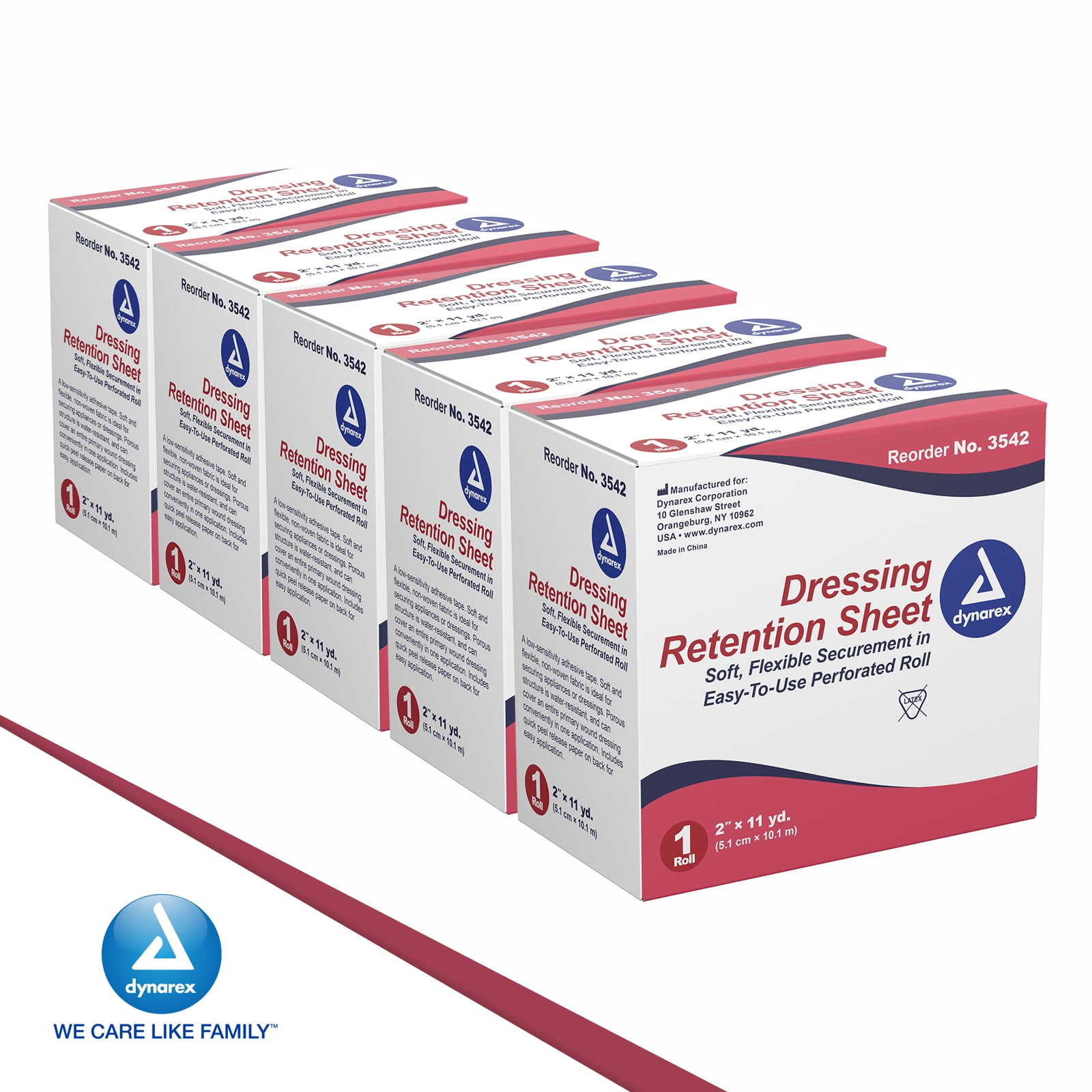 Dynarex Dressing Retention Sheet - Adhesive Waterproof Medical Tape Sheet for Wound Dressing - Skin-Friendly Non-Woven Fabric - 2" x 11 Yards, Case of 5