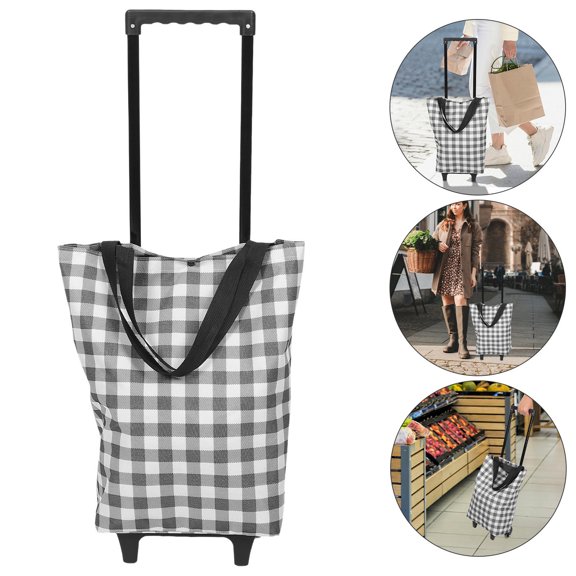 HEMOTON Dark Grey Shopping Cart with Retractable Handle for Grocery Shopping and Laundry Use Portable and