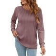 thumbnail image 2 of UVN Pleated Womens Blouses Crewneck Long Sleeve Shirts Casual Dressy Tunic Tops, 2 of 6