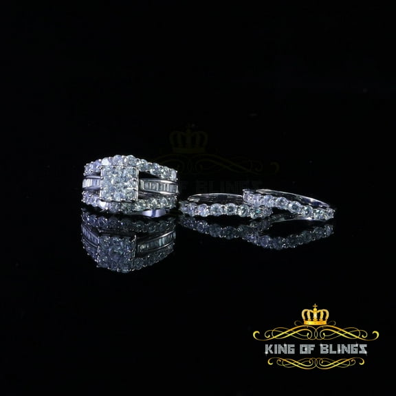 King of Bling's White 925 Silver 7.50ct Cubic Zirconia Piece Halo Bridal Womens Ring set Size 7