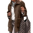 thumbnail image 2 of Women Winter Faux Fur Long Sleeve Lapel Button Down Pockets Fleece Jacket Casual Trendy Outerwear Brown XXL, 2 of 9