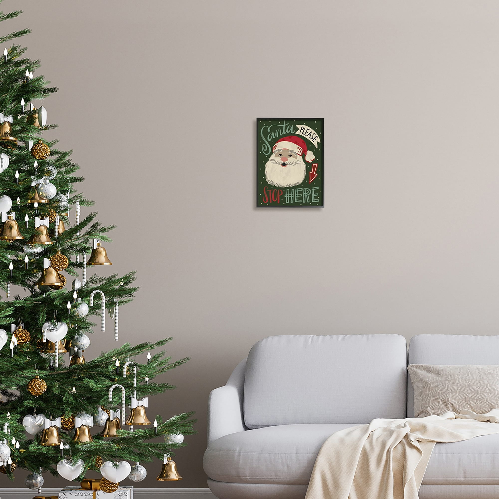 Jovial Santa Claus Polka Dot Pattern Calligraphy Sign Holiday Graphic Art Framed Art Print Wall Art