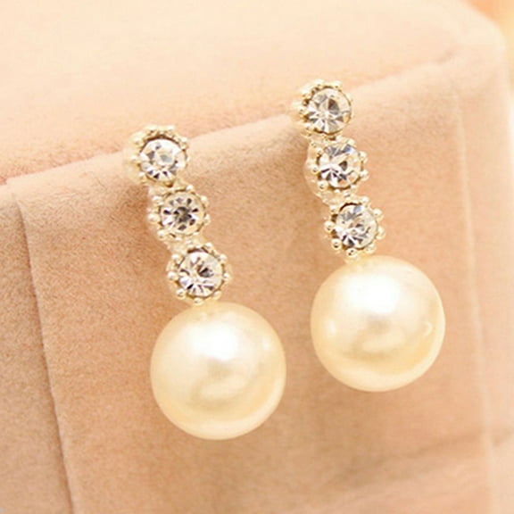 Soumake Women's White Faux Pearl Earrings Rhinestone Eardrop Ear Studs Bride Jewelry