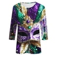 thumbnail image 5 of PFRNLF Mardi Gras Shirts,Ladies' Casual Carnival Printed Round Neck Three Quarter Sleeve 3/4 Sleeve T-shirt Loose Top, 5 of 5
