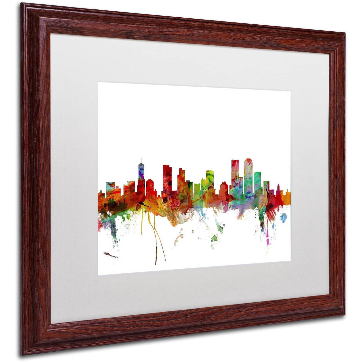 Trademark Fine Art 'Denver Colorado Skyline' Canvas Art by Michael Tompsett, White Matte, Wood Frame