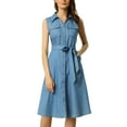 thumbnail image 1 of Vestido Chambray INSPIRE CHIC para mujeres con cinturón, botones y corte A-Line, midi, azul L, 1 of 5