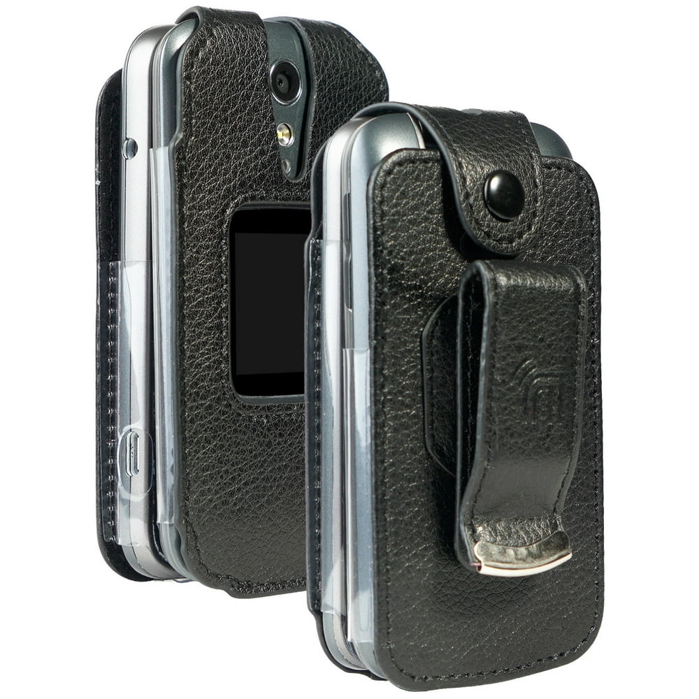 Case for Lively Flip Phone, Nakedcellphone [Black Vegan Leather] Form
