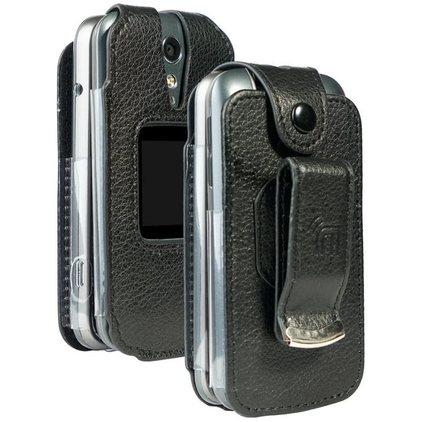 Case for Lively Flip Phone, Nakedcellphone [Black Vegan Leather] Form