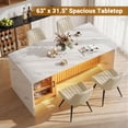 thumbnail image 4 of Hawsaiy 5 Piece Dining Table Set for 4, 63" Faux Marble Kitchen Table with LED Lights & Storage Cabinet and 4 Upholstered Dining Chairs, Modern Rectangular Dining Room Furniture Set, White, 4 of 9