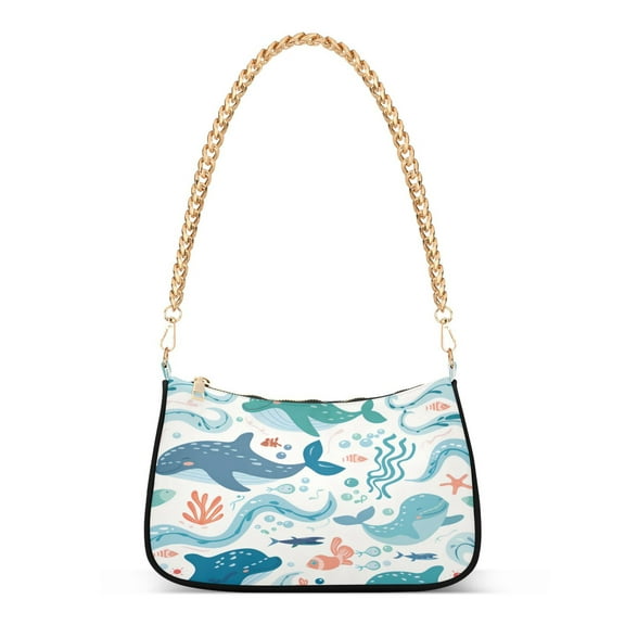 One Shoulder Chain Handbag 7.1x11x2.8in Women's Hobo Handbags Tote Handbags Shoulder Handbags Card Bag Cash Bag Key Bag Cute Whale