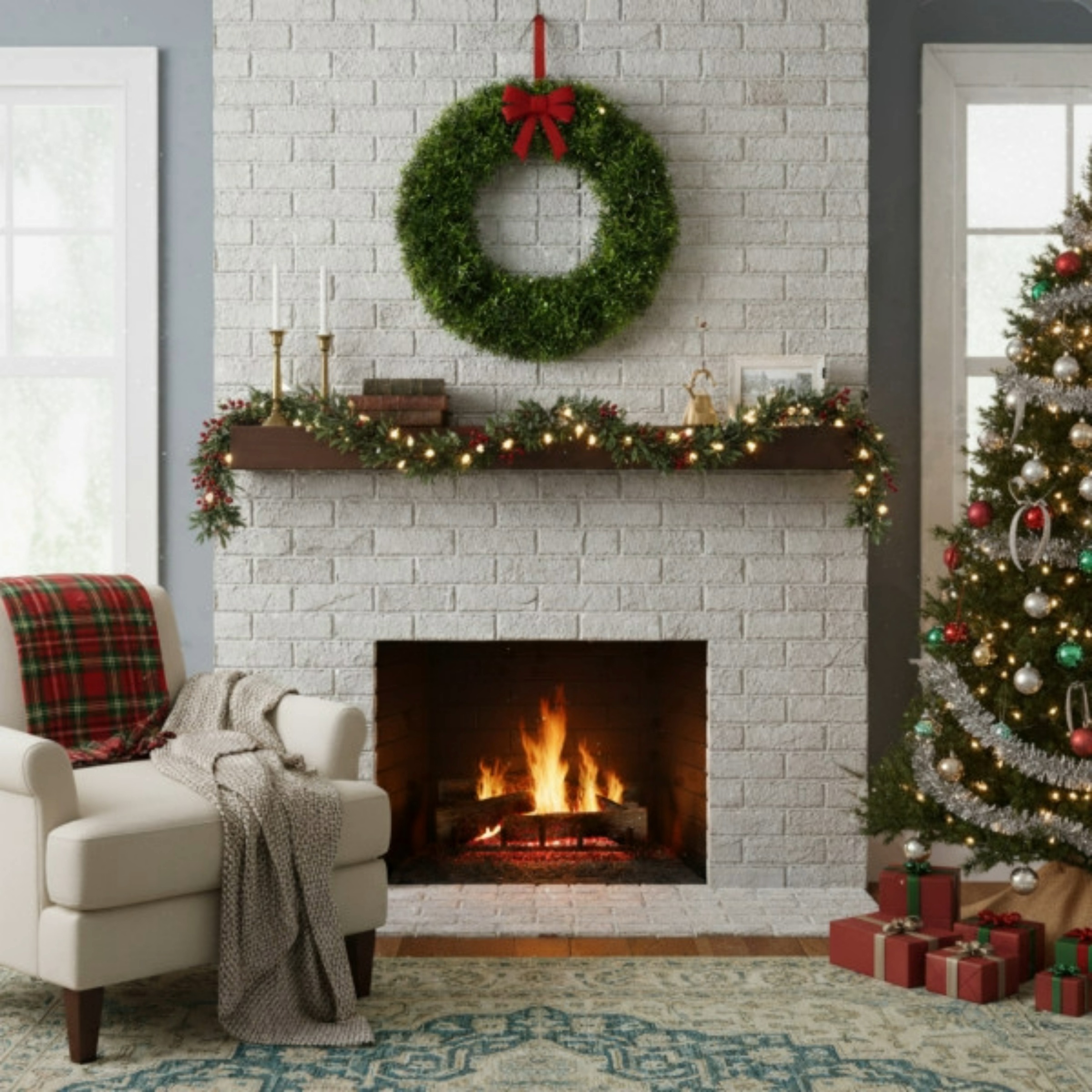 Pure Garden Set of Two 20-Inch Indoor/Outdoor Artificial Foxtail Wreaths