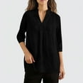 thumbnail image 5 of YanHoo Womens Blouses 3/4 Sleeve Spring Tops Loose Fit V Neck Shirts Dressy Casual Summer Cotton Linen Basic Tee Tshirt Black,L, 5 of 7