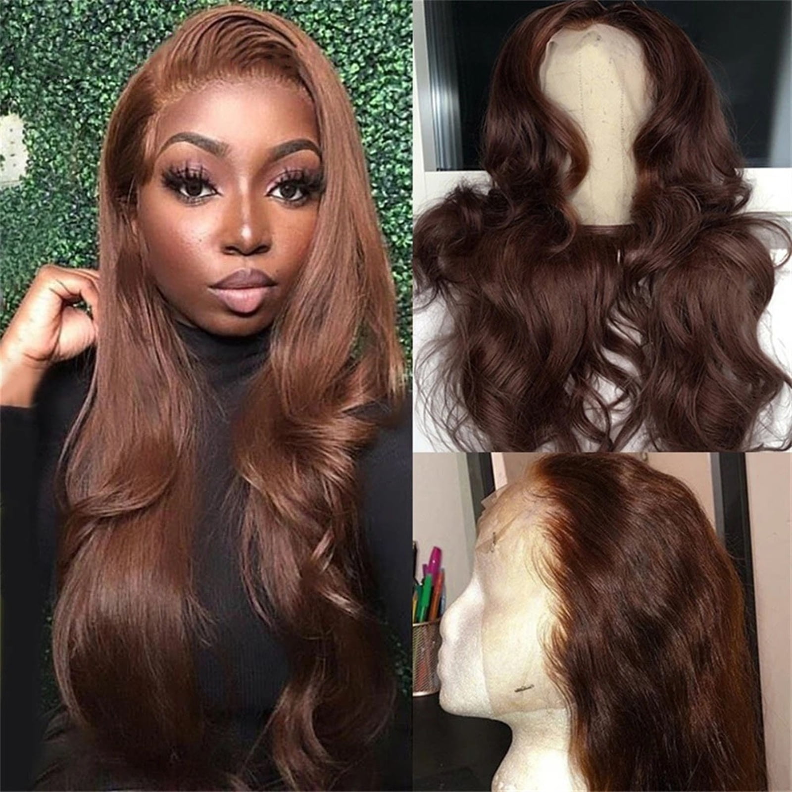 Dark Brown Body Wave 13x4 Lace Front Wigs Human Hair Pre Plucked with Baby Hair Chocolate Brown Color 150% Brazilian Remy Hair Lace Frontal Wig