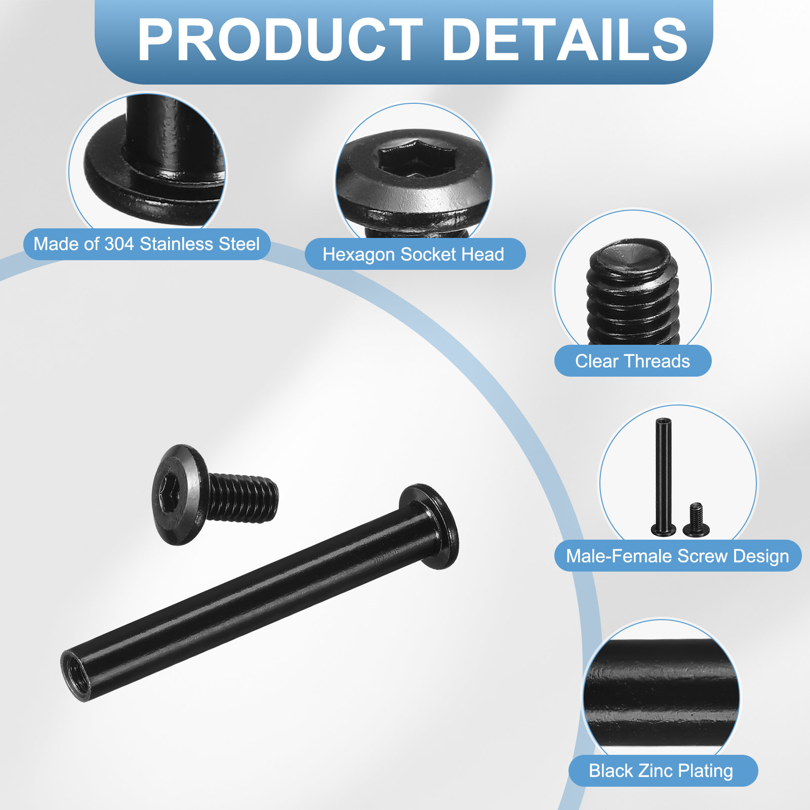 Uxcell 10 Sets Binding Post Screw Female M6*55*Φ8 Hex Drive Socket Cap with Wrench