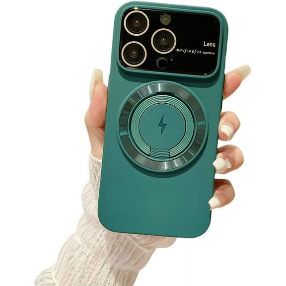 Large Window Magnetic Swivel Stand Phone Case, Hidden Stand, Frosted Soft Case, Drop Resistant and Wear Resistant, for iPhone 15 14 13 12 11 Pro Max Plus Phone Case (Dark Green,iphone 13 Pro)