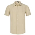 thumbnail image 3 of Men's Cuban Guayabera Shirt Short Sleeve Button Up Cotton Linen Shirt for Beach Casual Wear, 3 of 9