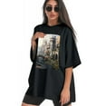 thumbnail image 3 of Plus Size Shirt for Women Black Tops for Women Short Sleeves Shirt for Women Castle (28） T Shirt Crewneck Shirt for Women XL, 3 of 5